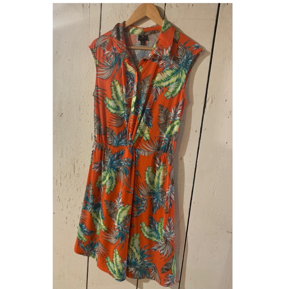 Worthington Sleeveless Palm Pattern Coral Dress